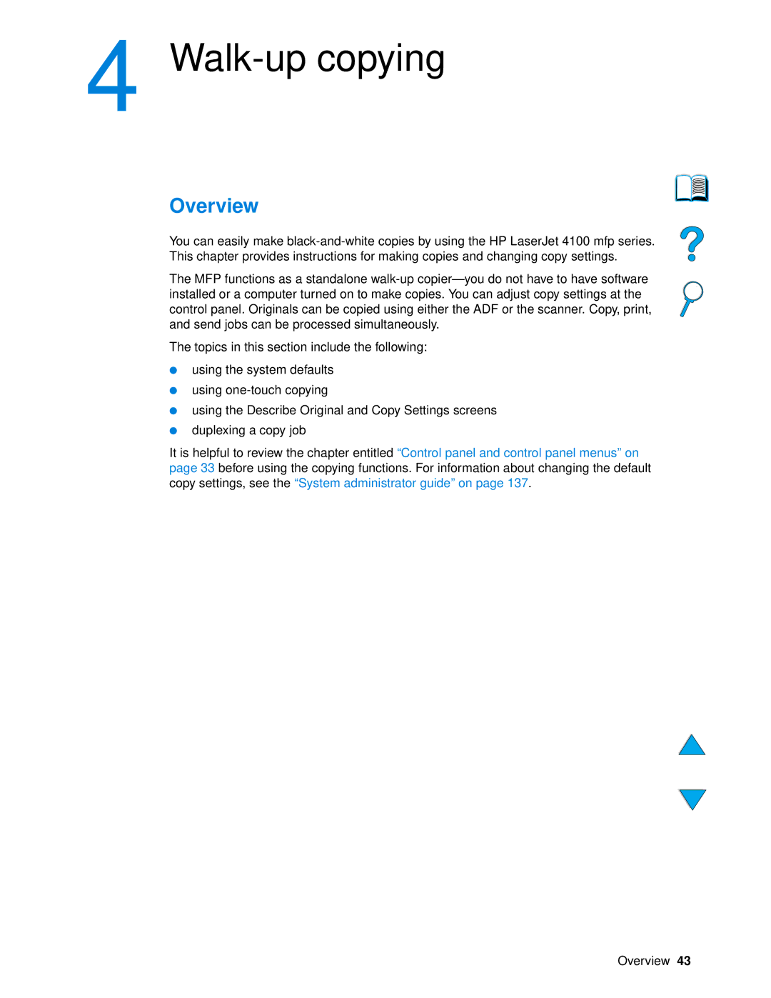 HP 4100 mfp manual Walk-up copying, Overview 