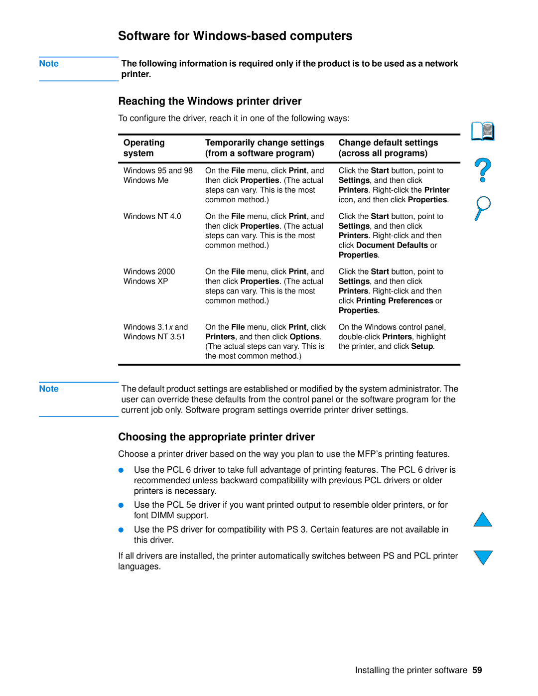 HP 4100 mfp manual Software for Windows-based computers, Reaching the Windows printer driver, Printer 