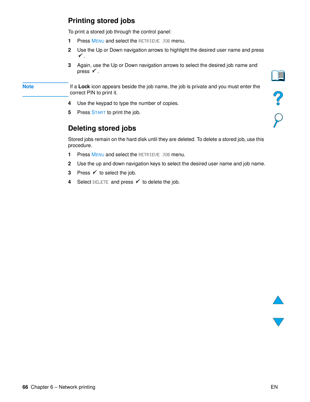 HP 4100 mfp manual Printing stored jobs, Deleting stored jobs 