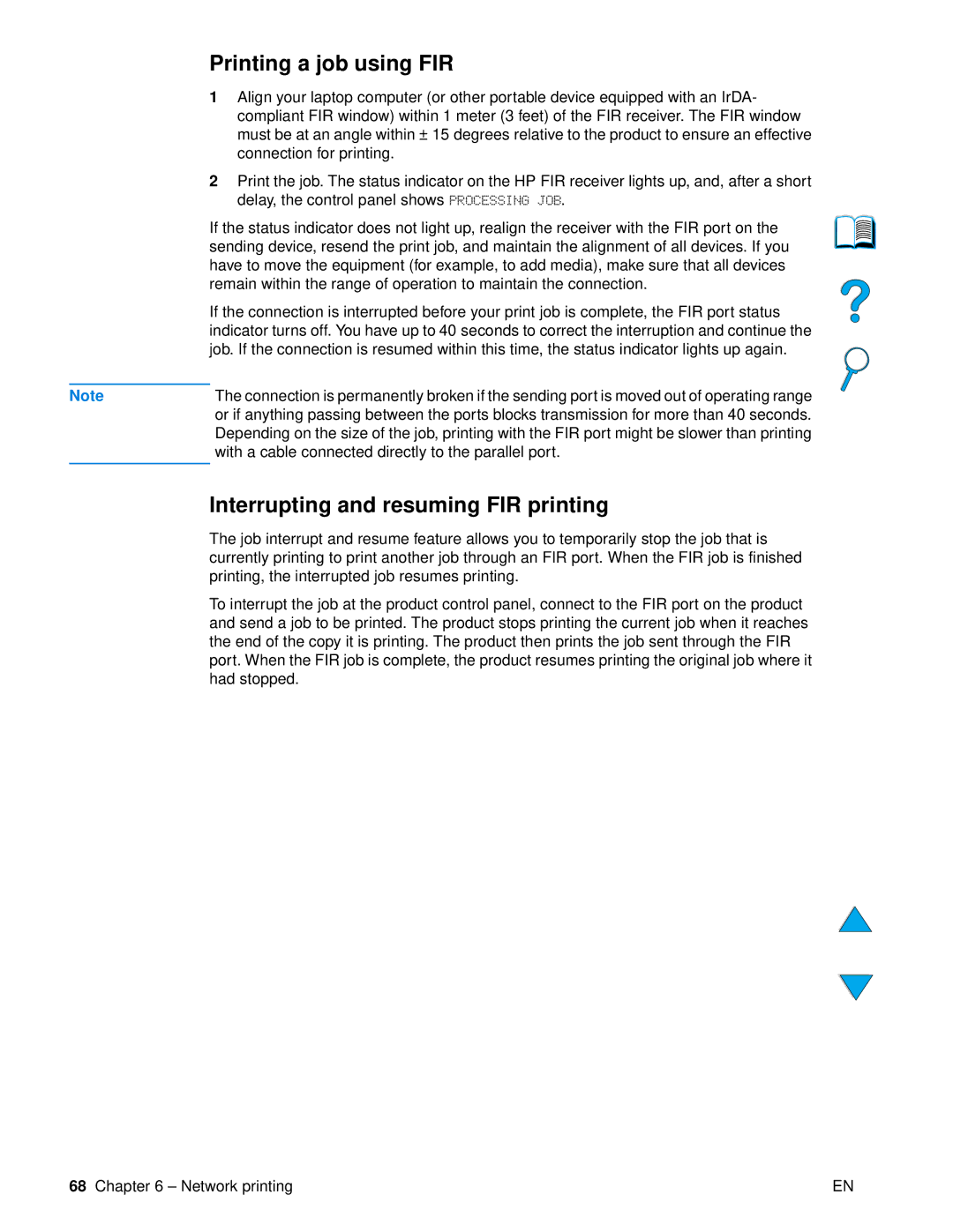 HP 4100 mfp manual Printing a job using FIR, Interrupting and resuming FIR printing 