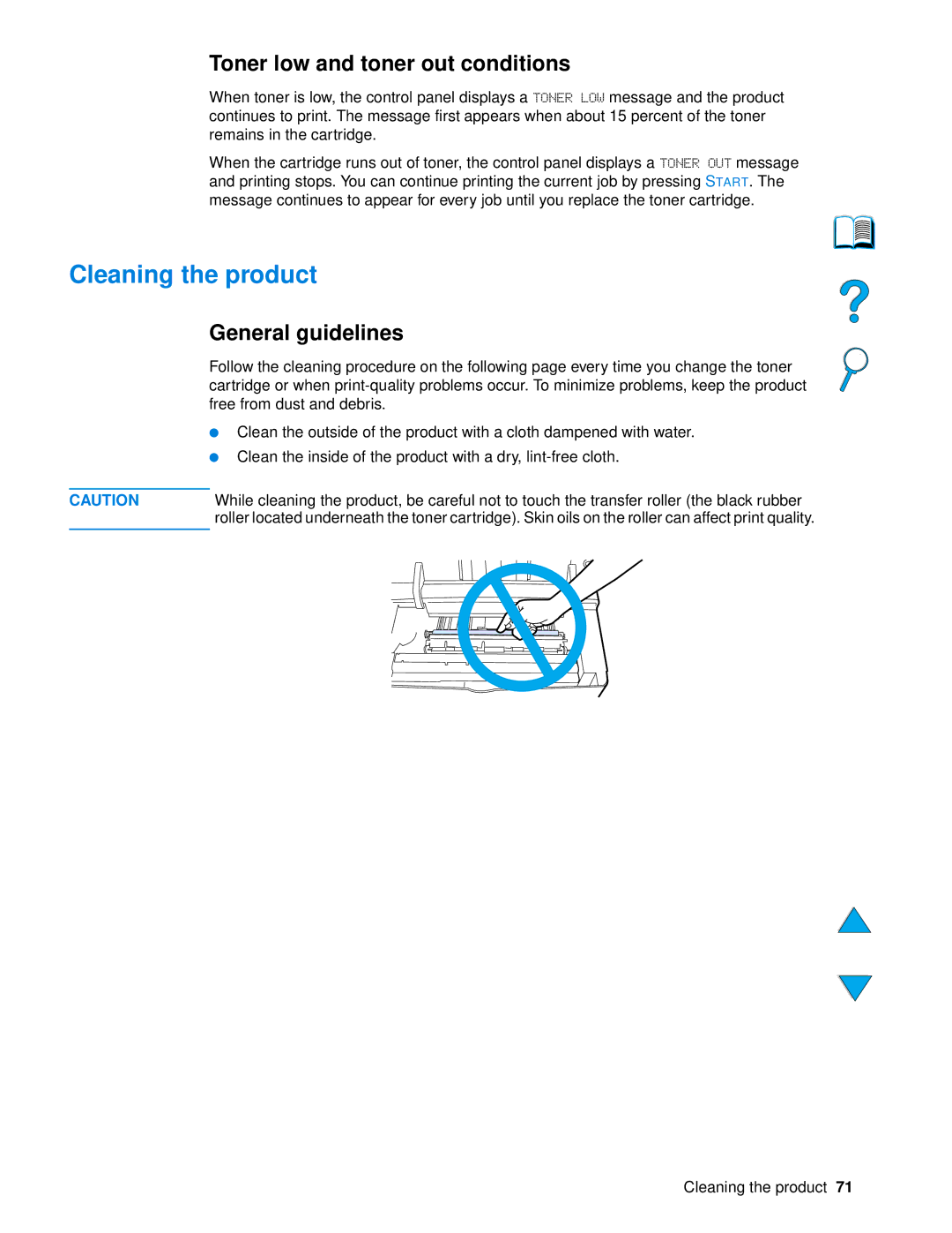 HP 4100 mfp manual Cleaning the product, Toner low and toner out conditions, General guidelines 