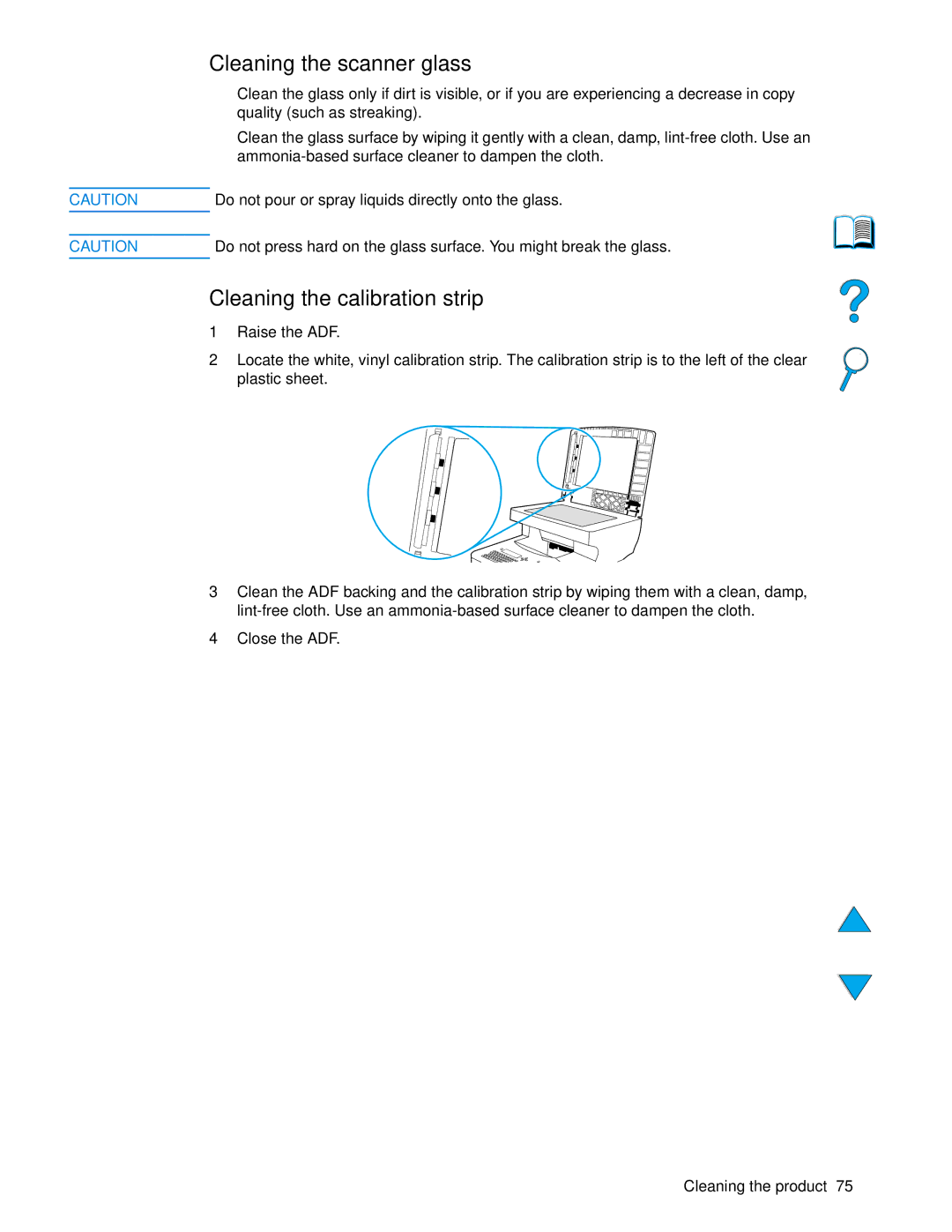 HP 4100 mfp manual Cleaning the scanner glass, Cleaning the calibration strip 