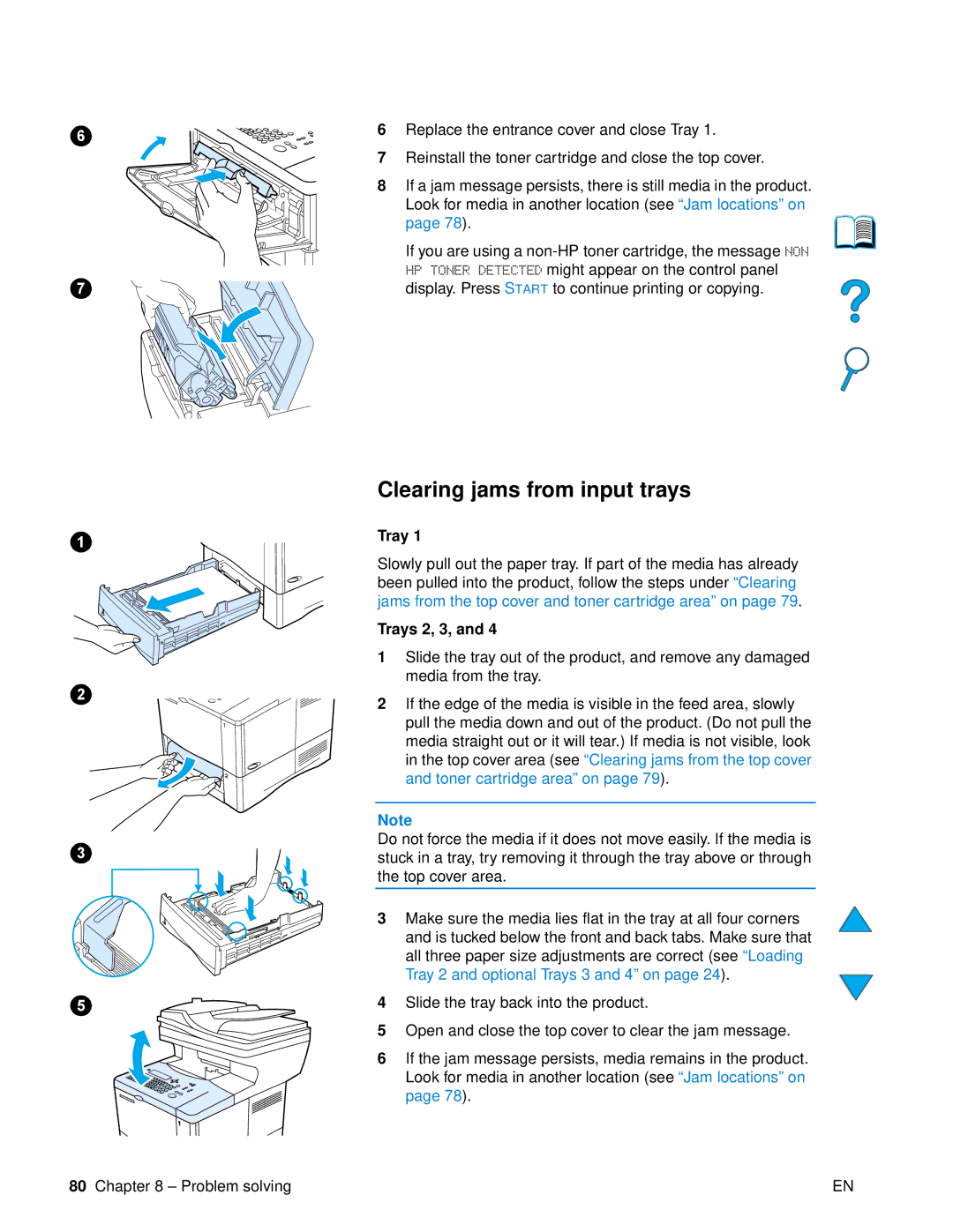 HP 4100 mfp manual Clearing jams from input trays, Trays 2, 3 