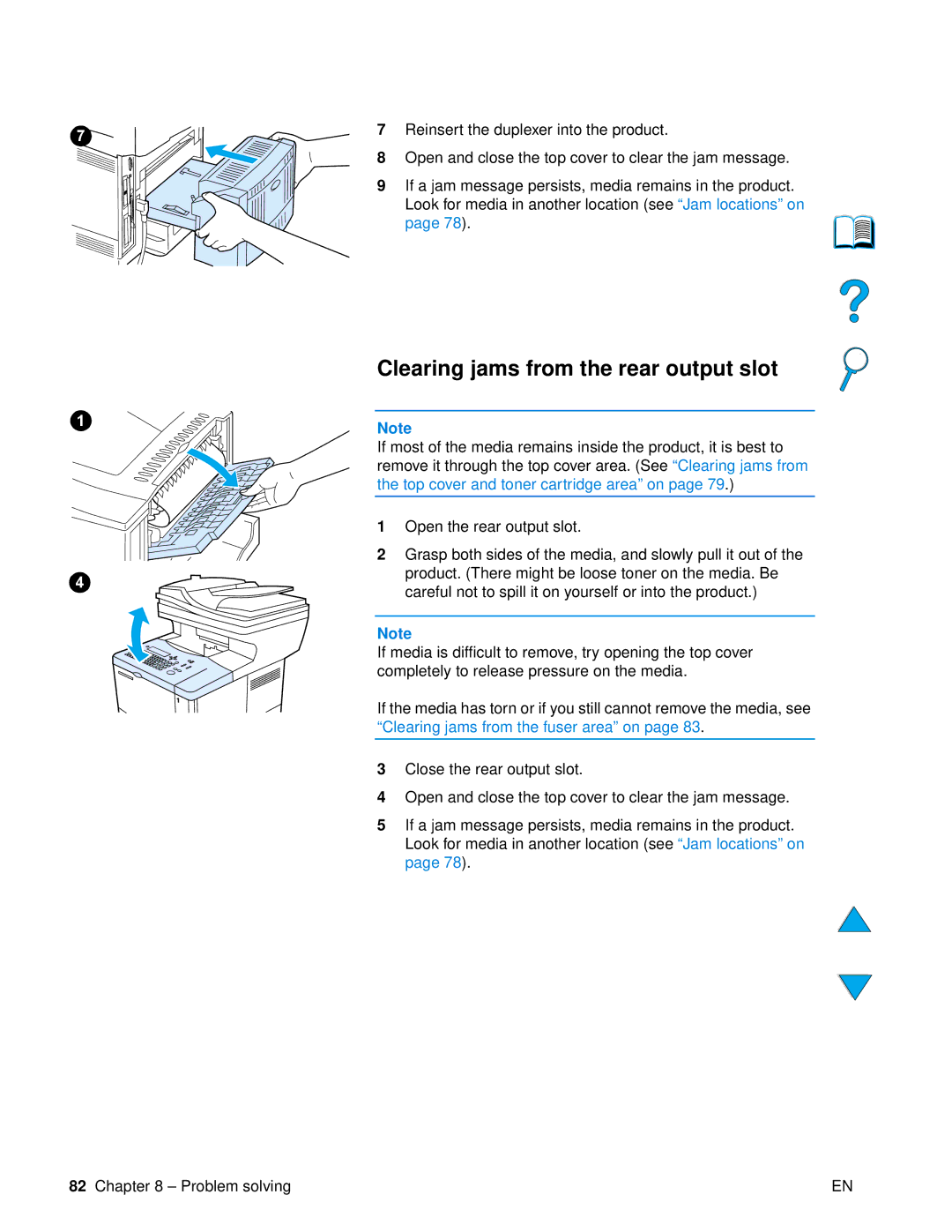 HP 4100 mfp manual Clearing jams from the rear output slot 