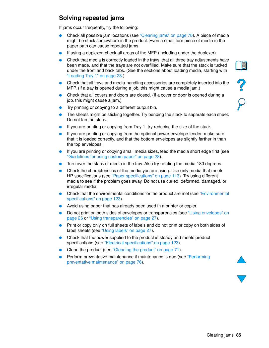 HP 4100 mfp manual Solving repeated jams, Clean the product see Cleaning the product on 