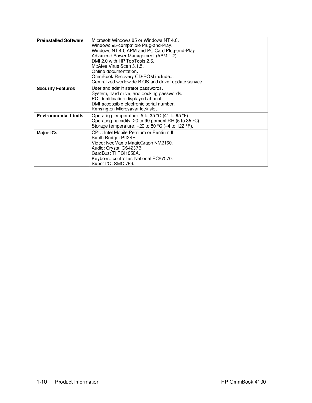 HP 4100 manual Product Information HP OmniBook 