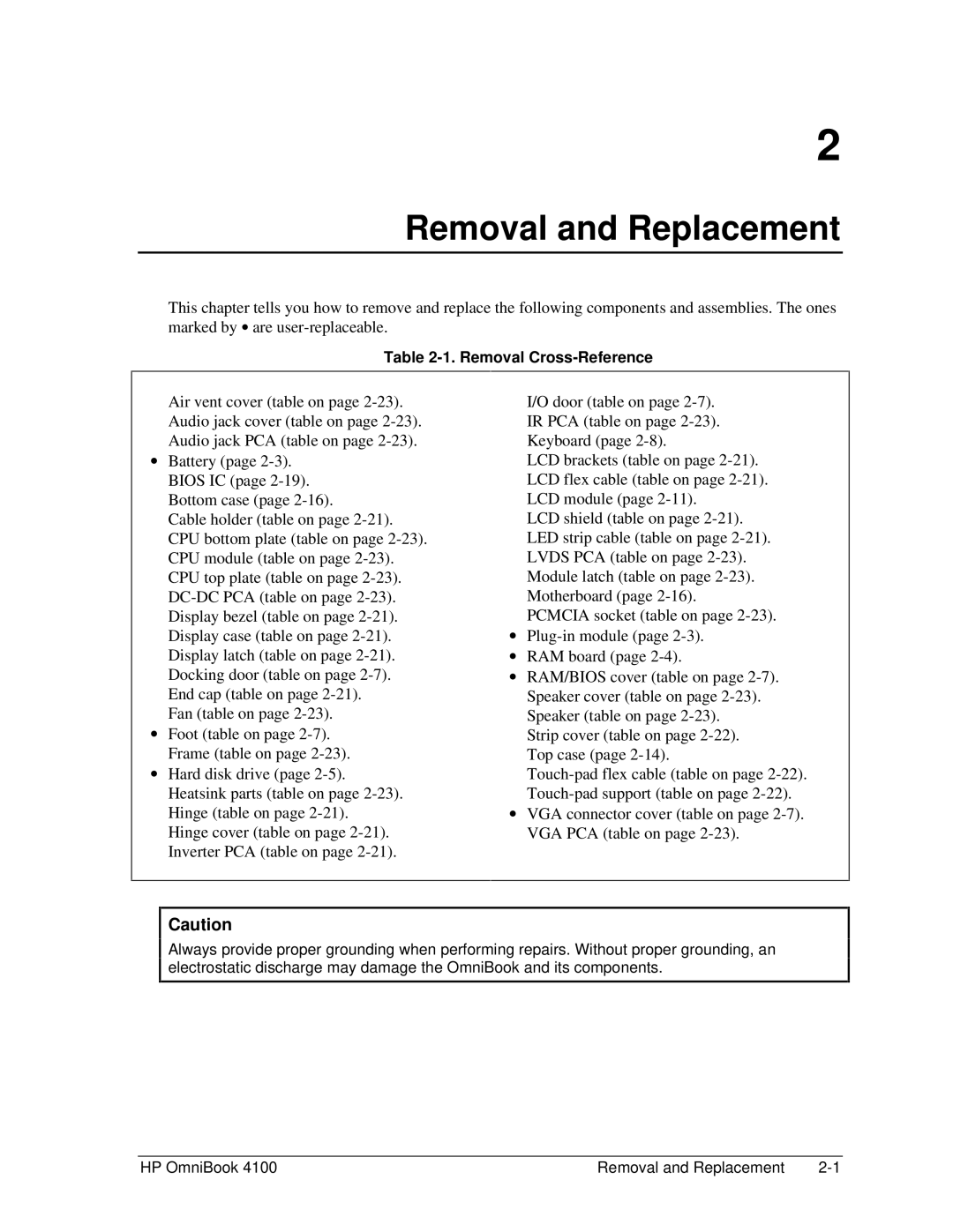 HP 4100 manual Removal and Replacement, Removal Cross-Reference 