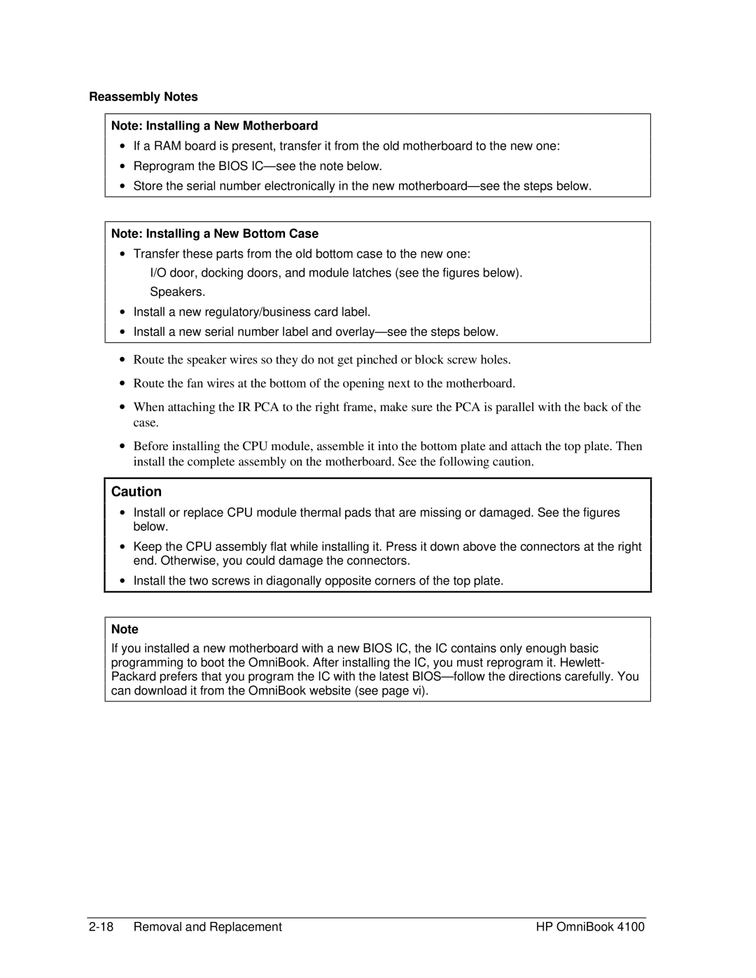 HP 4100 manual Reassembly Notes 