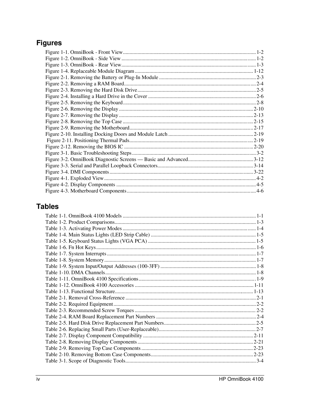 HP 4100 manual Figures, Tables 