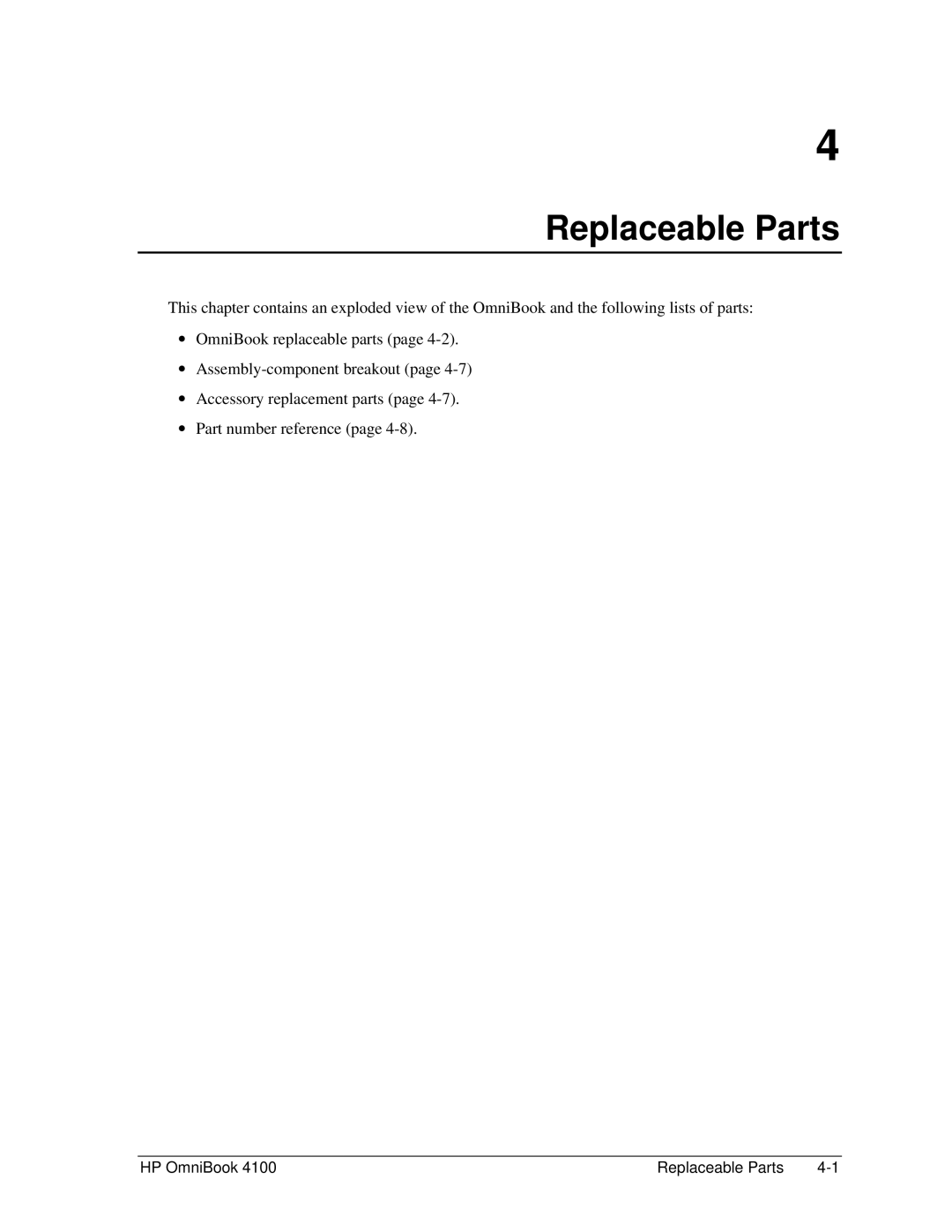 HP 4100 manual Replaceable Parts 