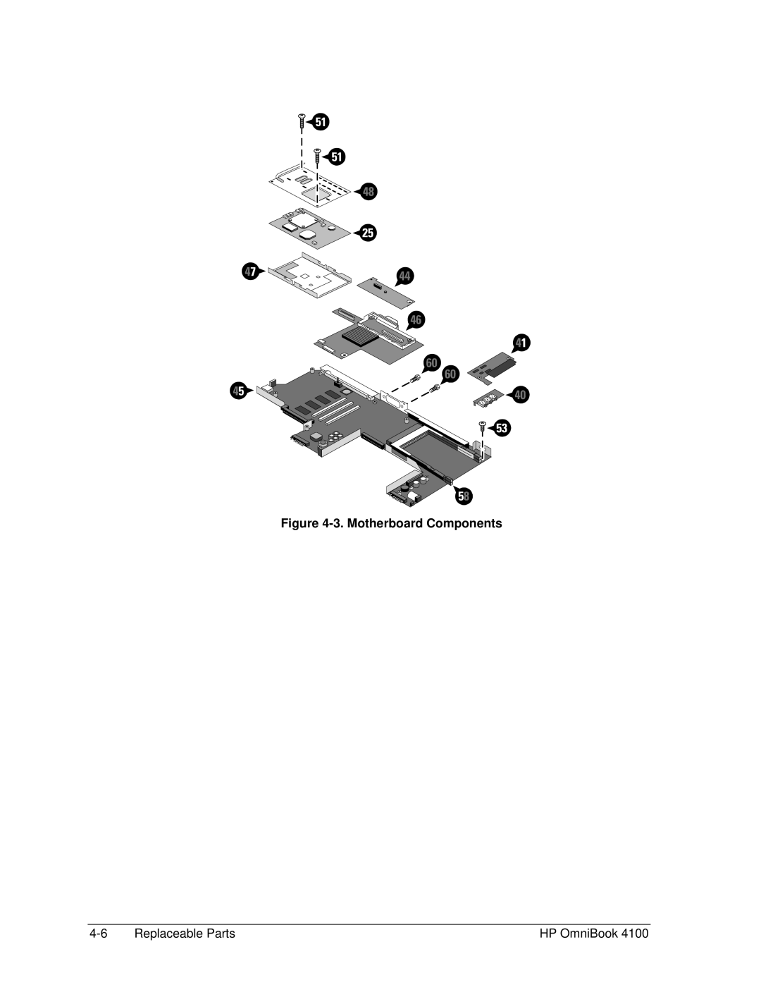 HP 4100 manual Motherboard Components 