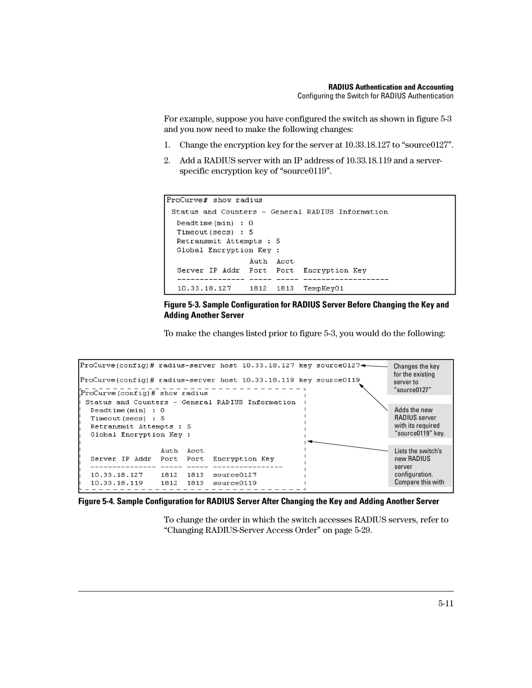 HP 2600-PWR, 4100gl, 2650 (J4899A/B), 2626 (J4900A/B), 6108 manual Radius Authentication and Accounting 