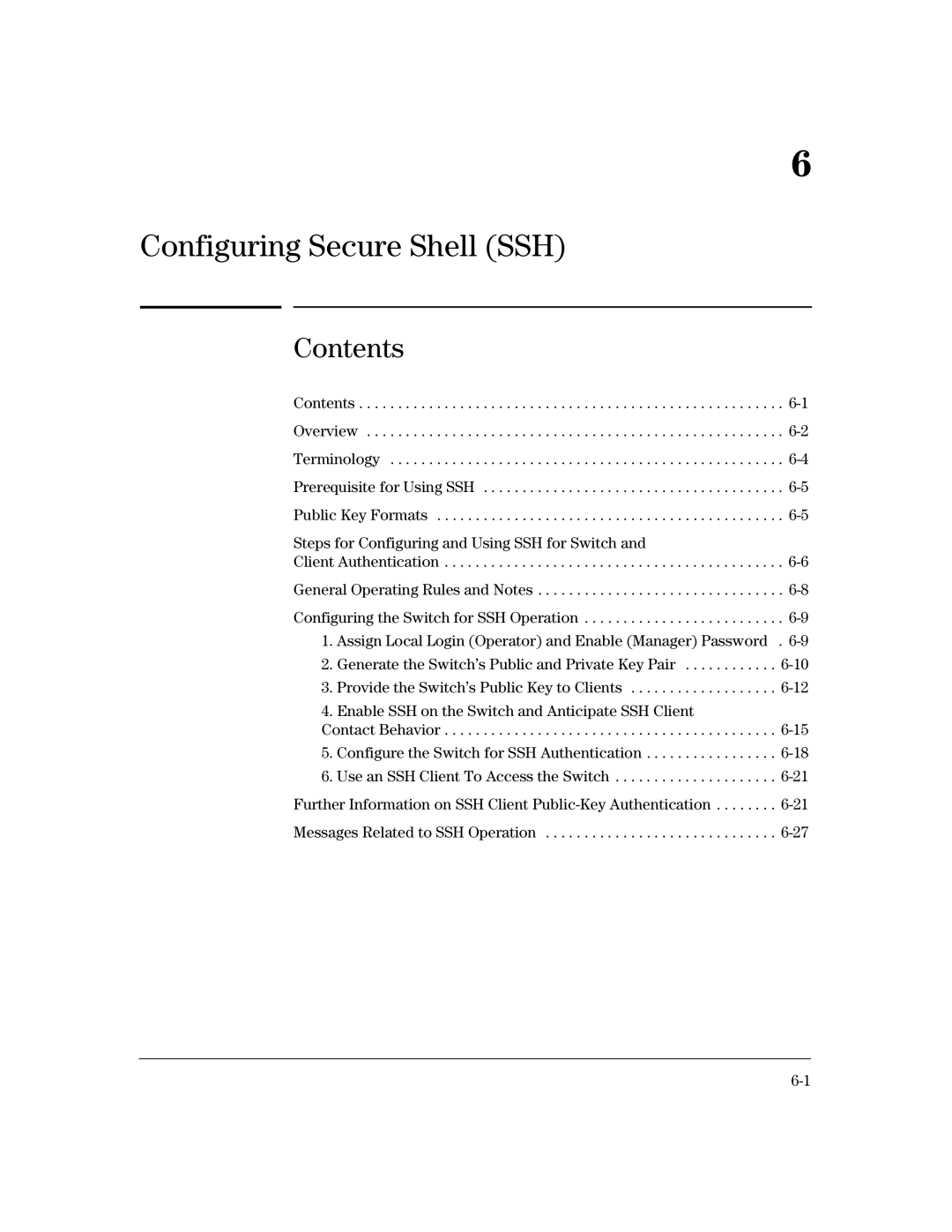 HP 2650 (J4899A/B), 4100gl, 2626 (J4900A/B), 2600-PWR, 6108 manual Configuring Secure Shell SSH 