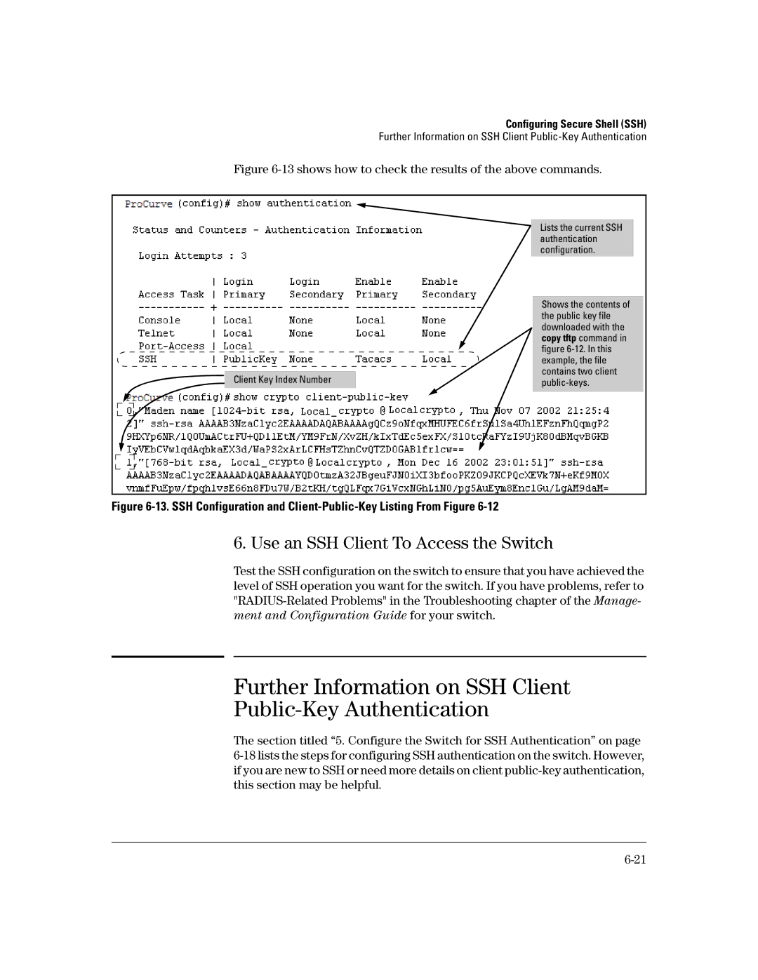 HP 2600-PWR, 4100gl Further Information on SSH Client Public-Key Authentication, Use an SSH Client To Access the Switch 