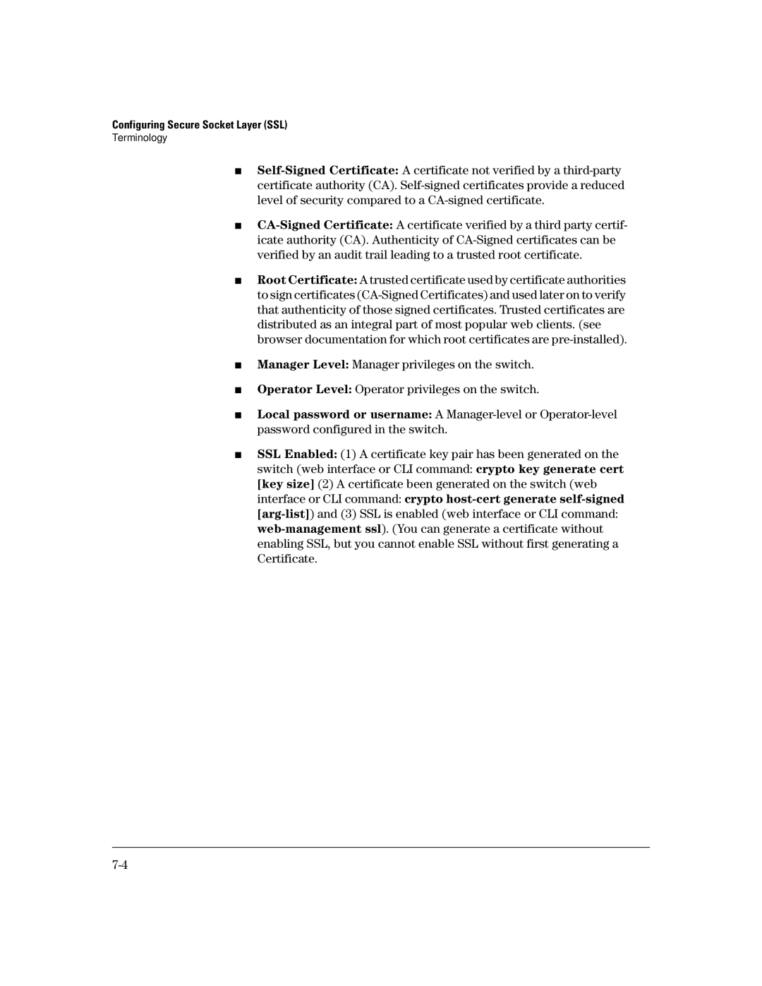 HP 2626 (J4900A/B), 4100gl, 2650 (J4899A/B), 2600-PWR, 6108 manual Configuring Secure Socket Layer SSL 