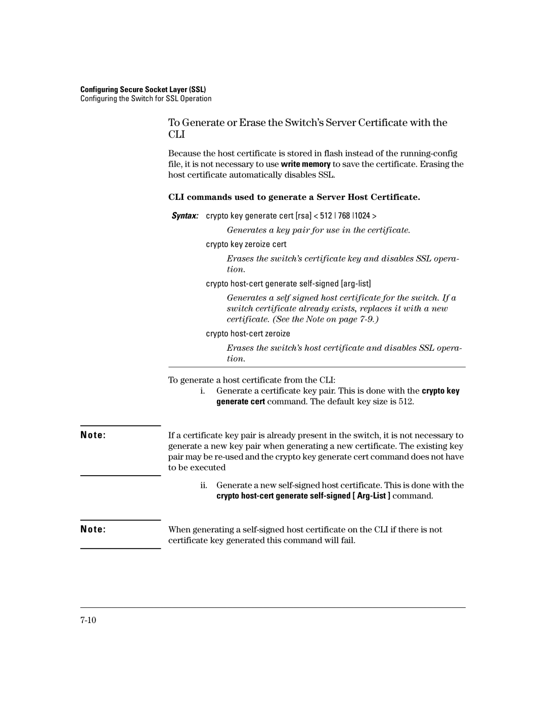 HP 2626 (J4900A/B), 4100gl, 2650 (J4899A/B), 2600-PWR, 6108 To Generate or Erase the Switch’s Server Certificate with, Cli 