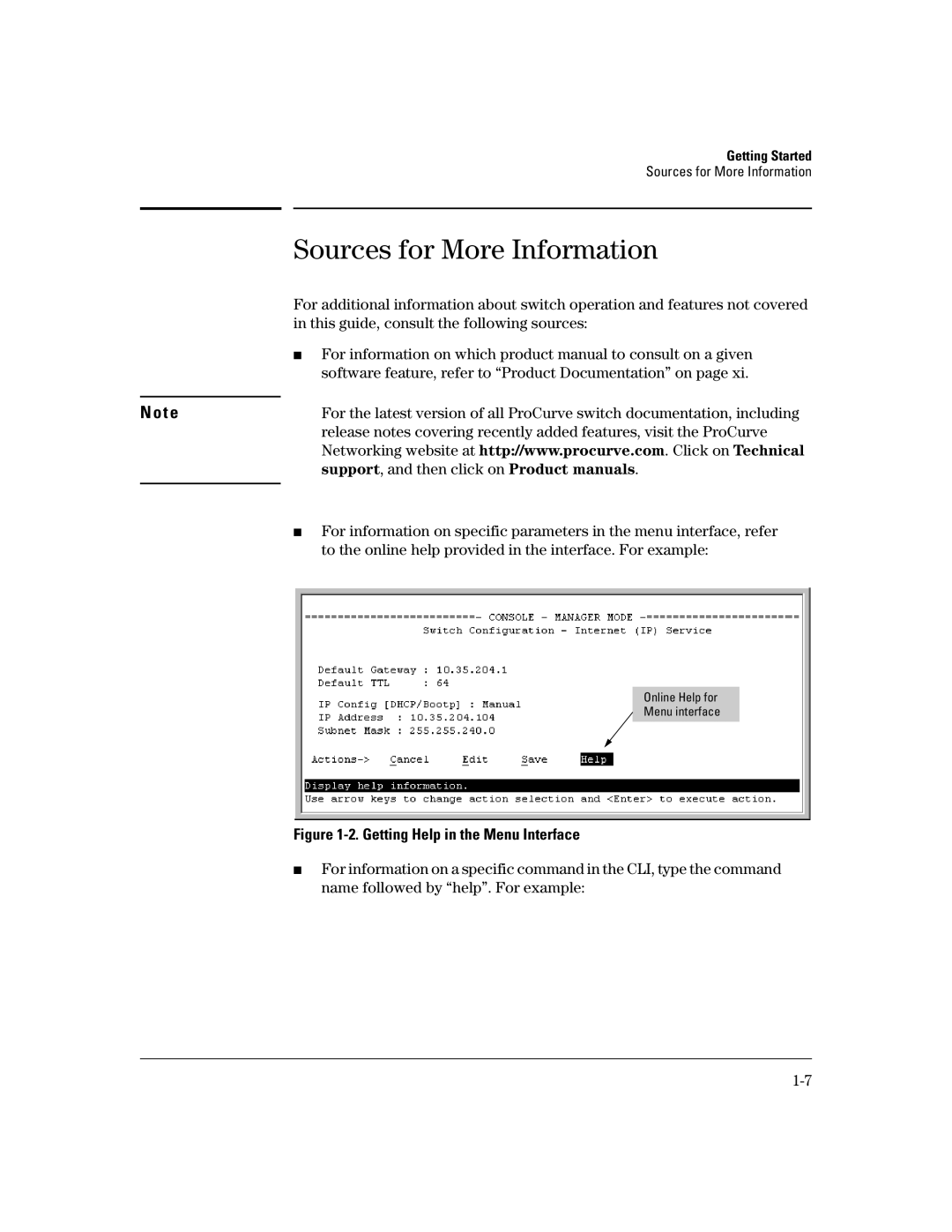 HP 4100gl, 2650 (J4899A/B), 2626 (J4900A/B), 2600-PWR Sources for More Information, Getting Help in the Menu Interface 