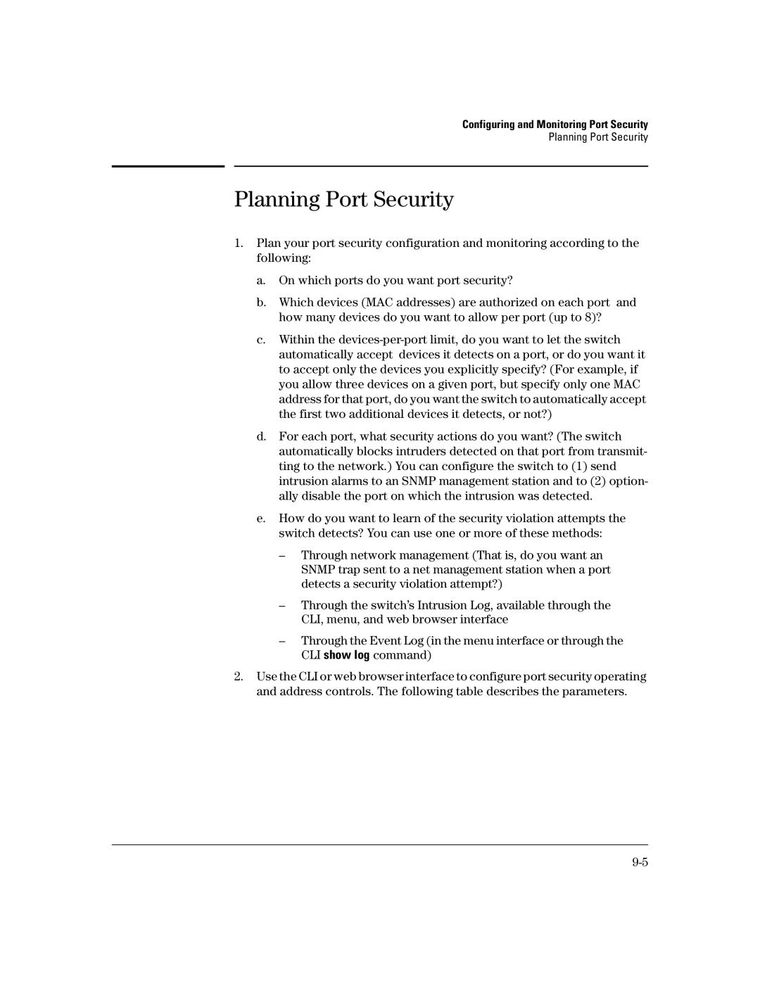 HP 2650 (J4899A/B), 4100gl, 2626 (J4900A/B), 2600-PWR, 6108 manual Planning Port Security 