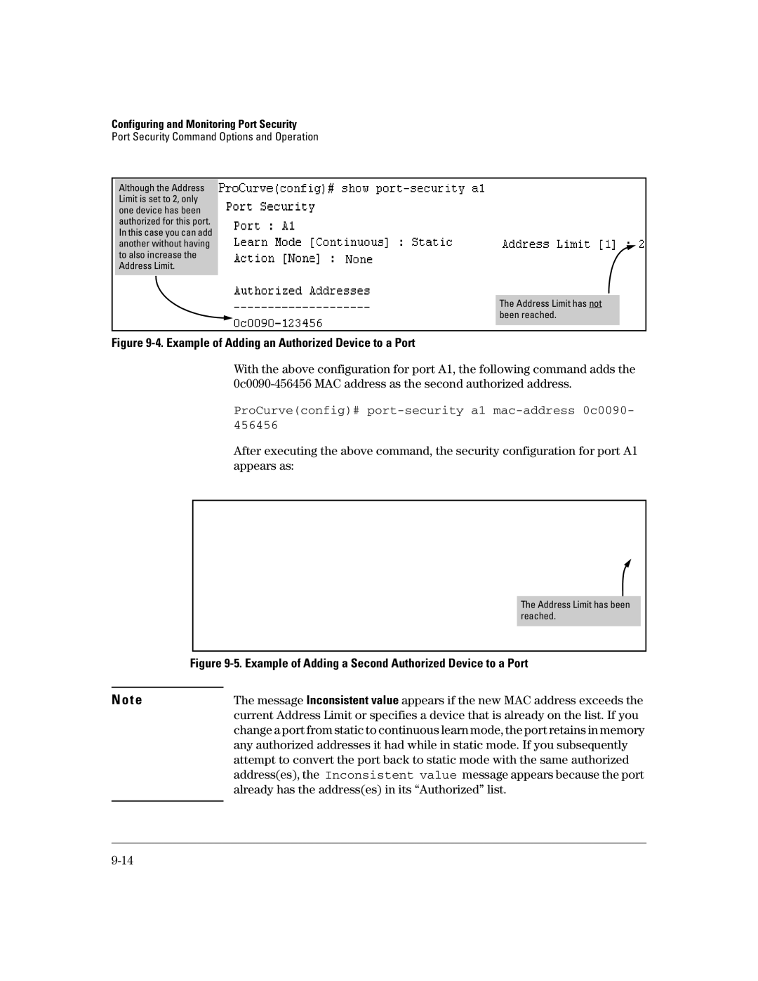 HP 6108, 4100gl Example of Adding an Authorized Device to a Port, Example of Adding a Second Authorized Device to a Port 