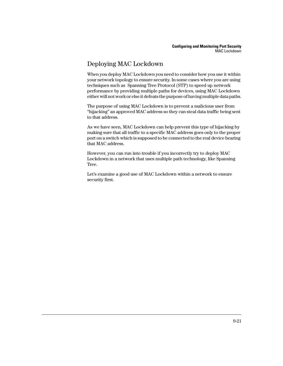 HP 4100gl, 2650 (J4899A/B), 2626 (J4900A/B), 2600-PWR, 6108 manual Deploying MAC Lockdown 