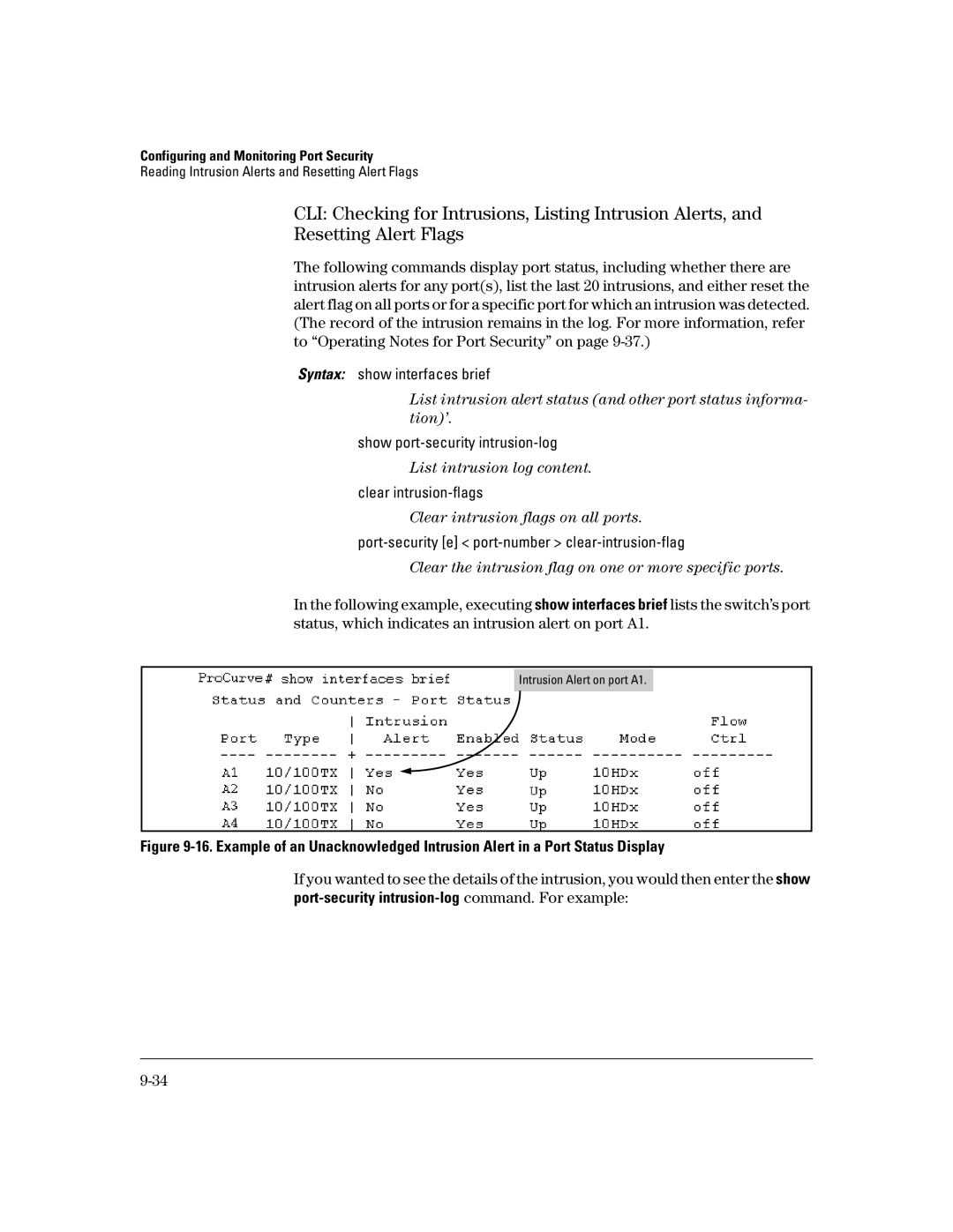 HP 4100gl, 2650 (J4899A/B), 2626 (J4900A/B), 2600-PWR, 6108 manual List intrusion log content 