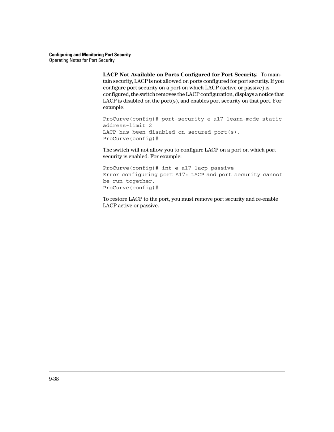 HP 6108, 4100gl, 2650 (J4899A/B), 2626 (J4900A/B), 2600-PWR manual Configuring and Monitoring Port Security 