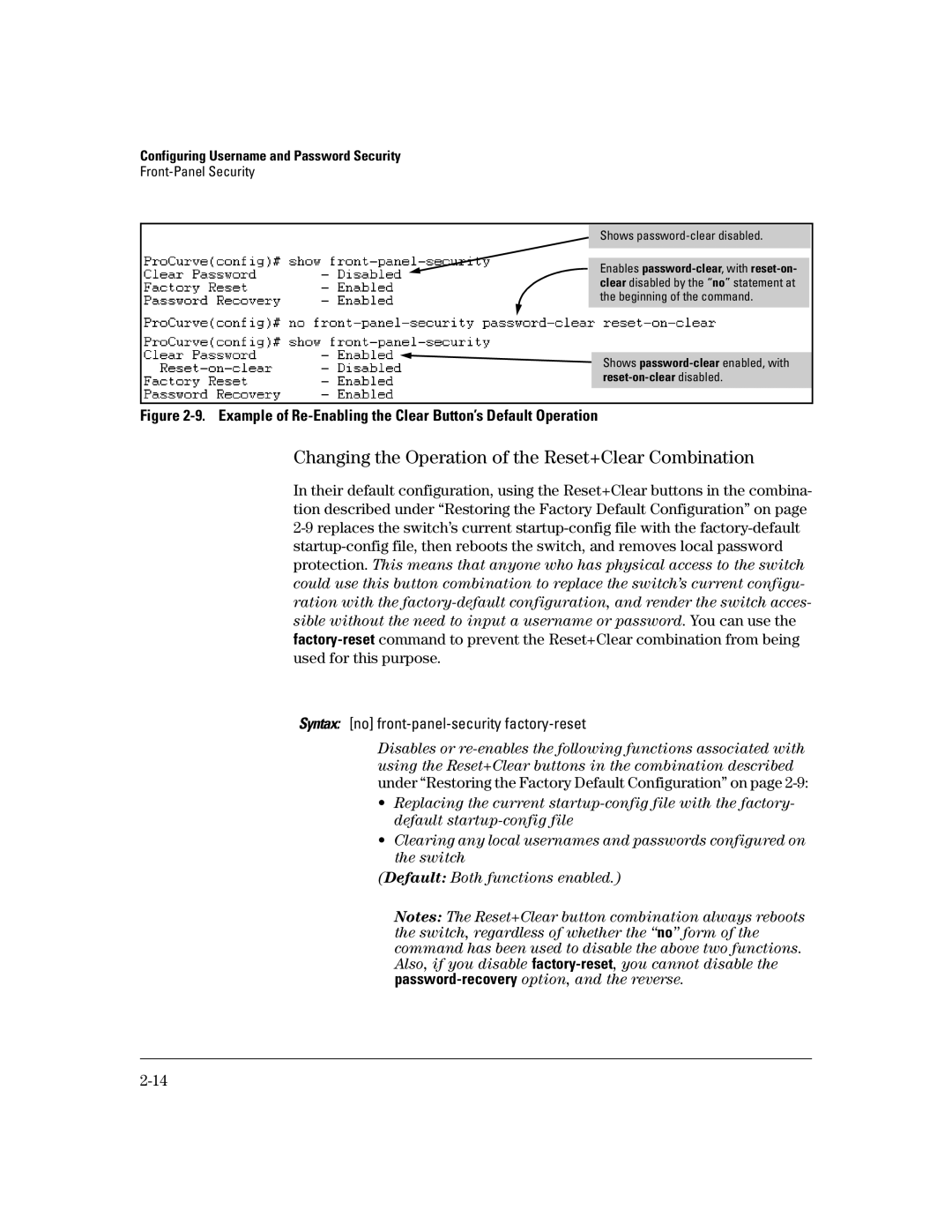 HP 6108 Changing the Operation of the Reset+Clear Combination, Example of Re-Enabling the Clear Button’s Default Operation 