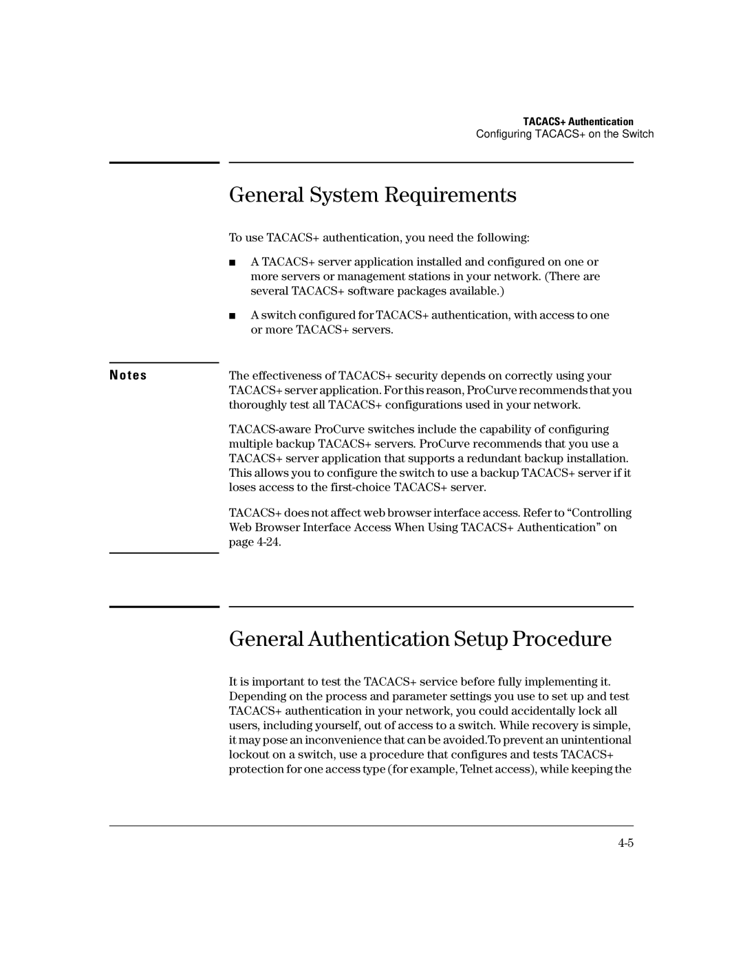 HP 2650 (J4899A/B), 4100gl, 2626 (J4900A/B), 2600-PWR General System Requirements, General Authentication Setup Procedure 