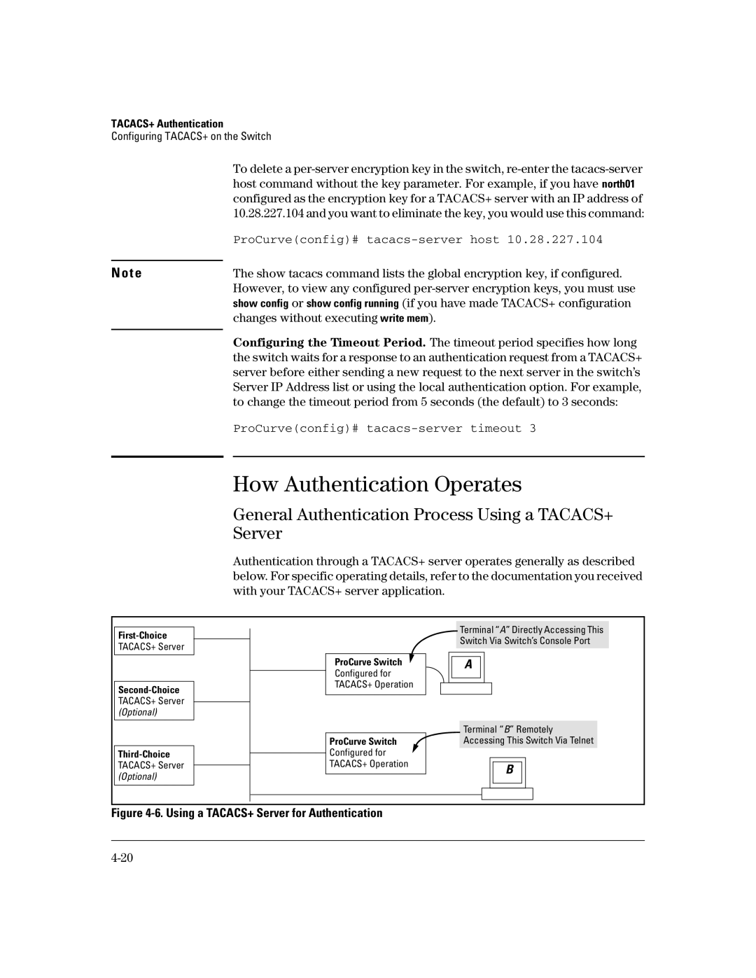 HP 6108, 4100gl, 2650 (J4899A/B) manual How Authentication Operates, General Authentication Process Using a TACACS+ Server 