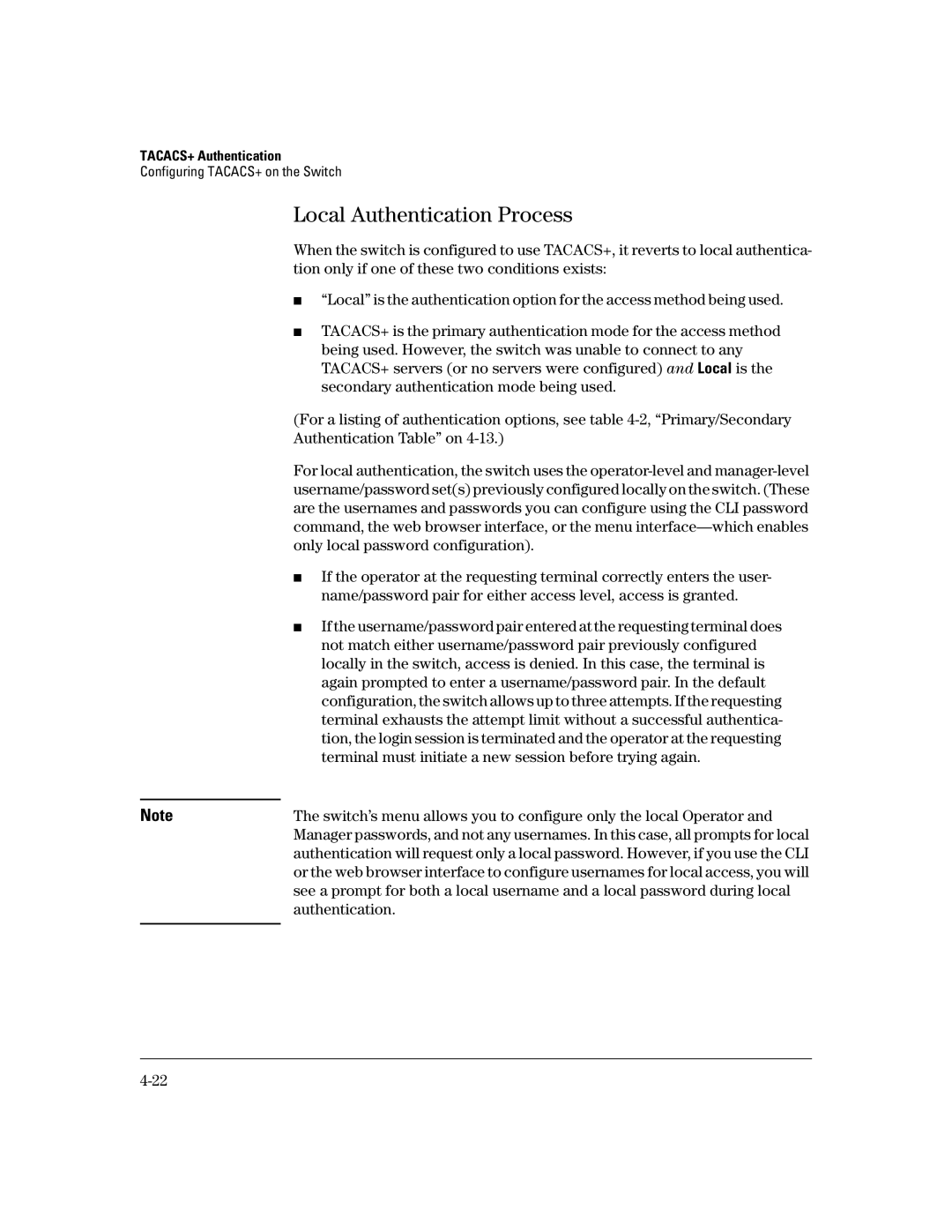 HP 4100gl, 2650 (J4899A/B), 2600-PWR Local Authentication Process, Terminal must initiate a new session before trying again 