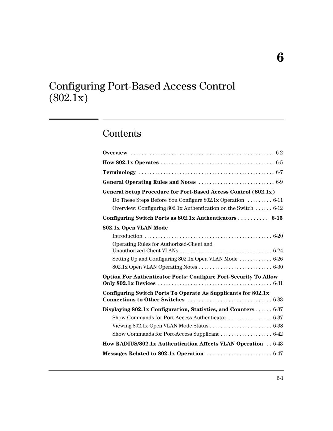 HP 4100gl manual General Operating Rules and Notes -9, General Setup Procedure for Port-Based Access Control 