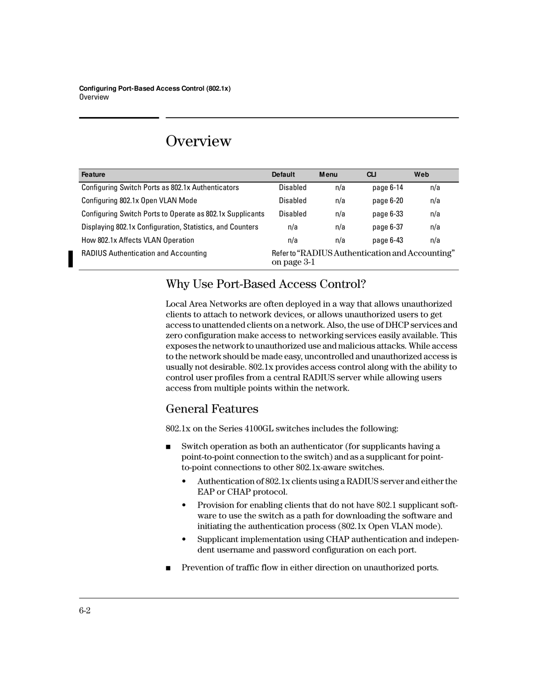 HP 4100gl manual Overview, Why Use Port-Based Access Control?, General Features 