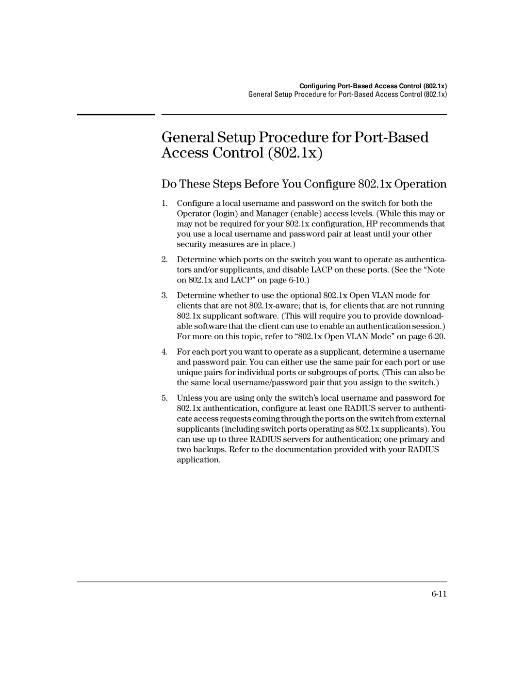 HP 4100gl General Setup Procedure for Port-Based Access Control, Do These Steps Before You Configure 802.1x Operation 