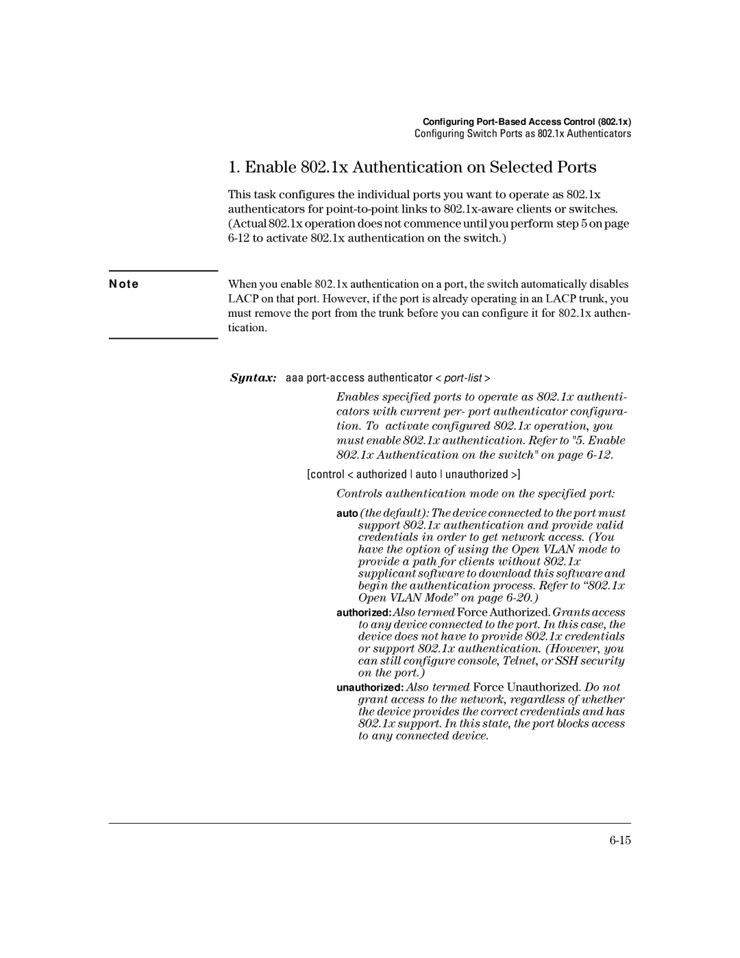 HP 4100gl manual Enable 802.1x Authentication on Selected Ports, To activate 802.1x authentication on the switch 