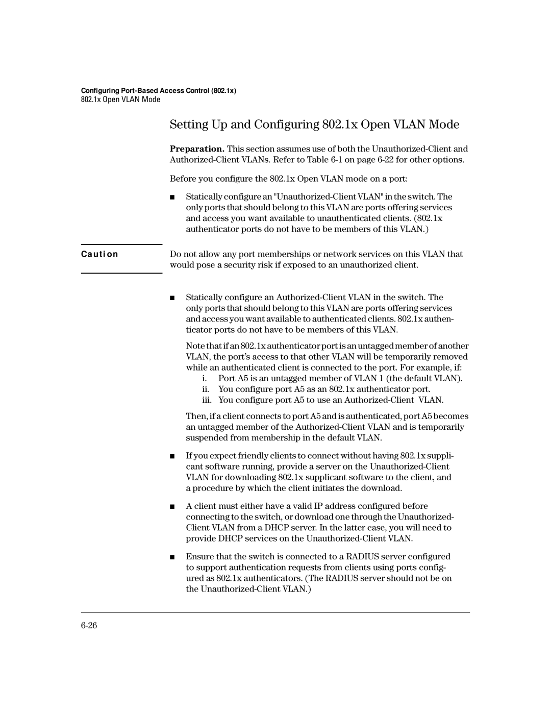 HP 4100gl manual Setting Up and Configuring 802.1x Open Vlan Mode, Before you configure the 802.1x Open Vlan mode on a port 