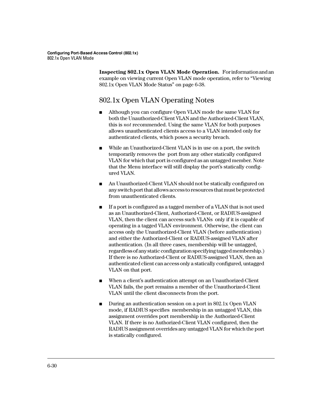 HP 4100gl manual 802.1x Open Vlan Operating Notes 