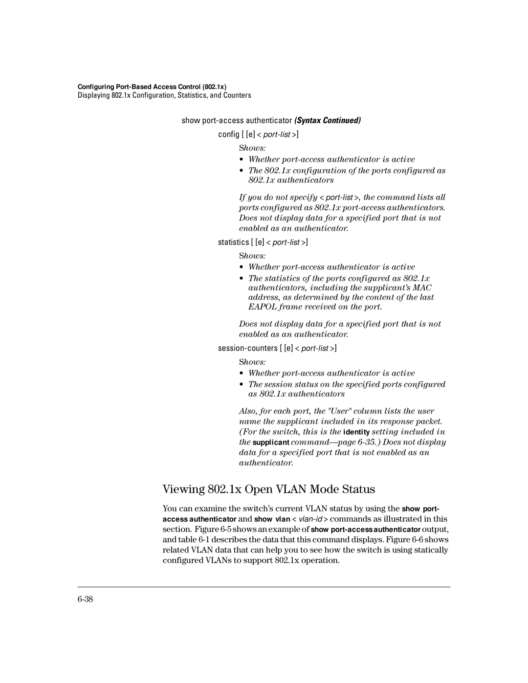 HP 4100gl manual Viewing 802.1x Open Vlan Mode Status 