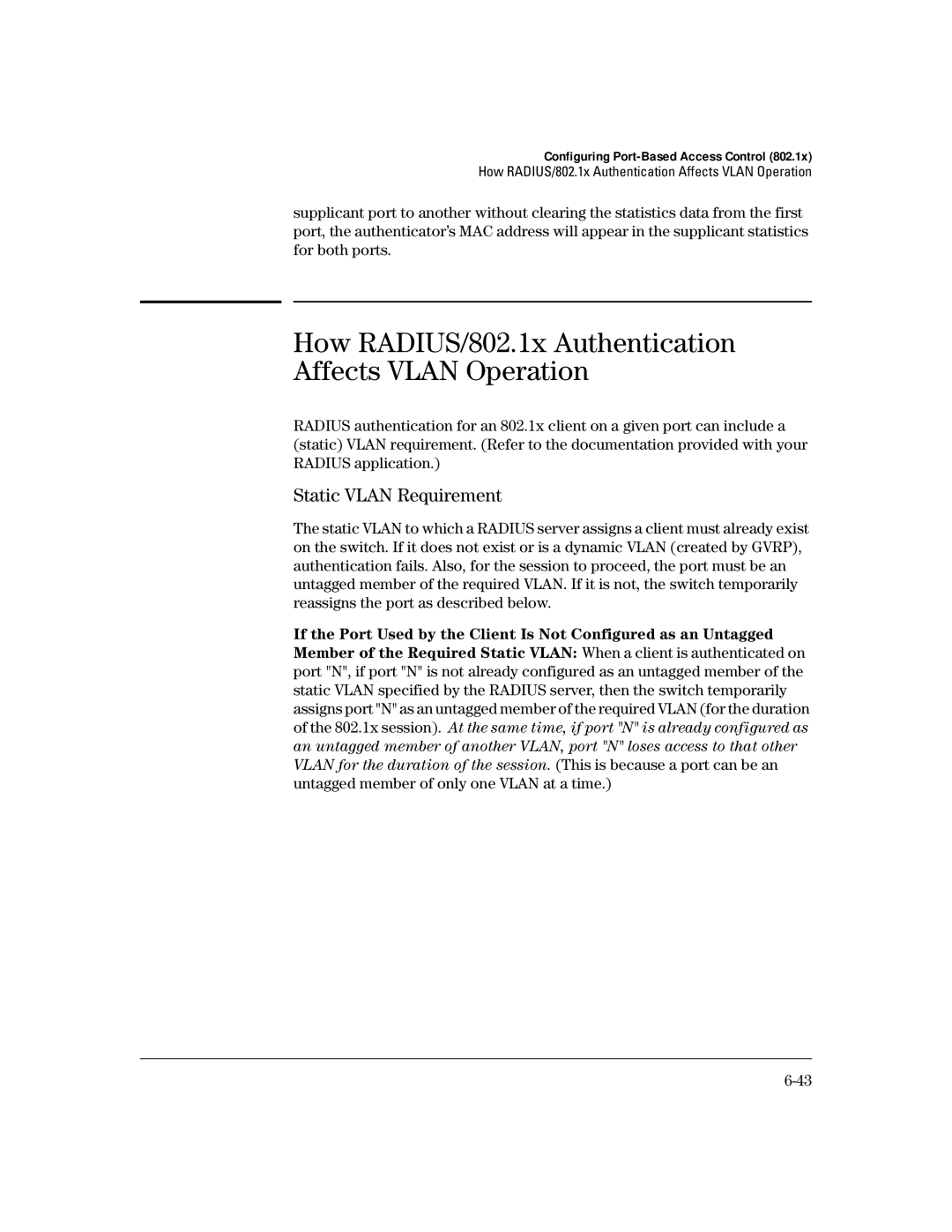 HP 4100gl manual How RADIUS/802.1x Authentication Affects Vlan Operation 