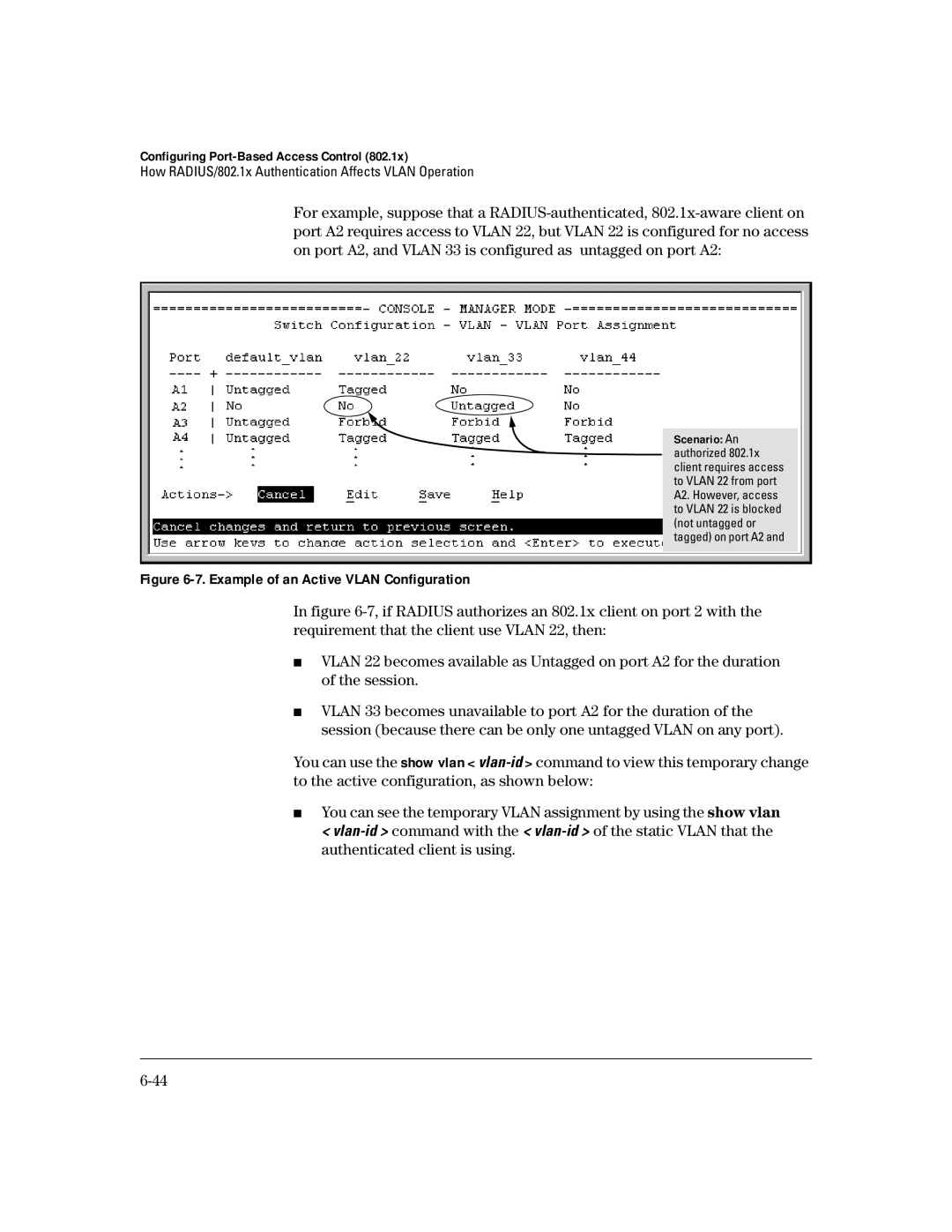 HP 4100gl manual Example of an Active Vlan Configuration 