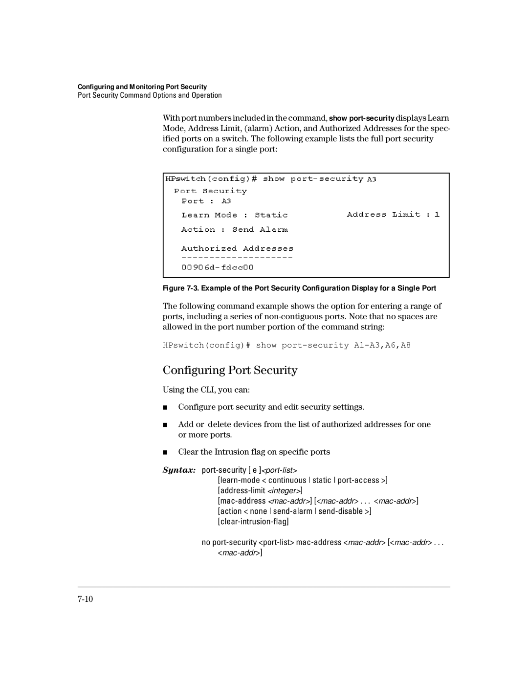 HP 4100gl manual Configuring Port Security 