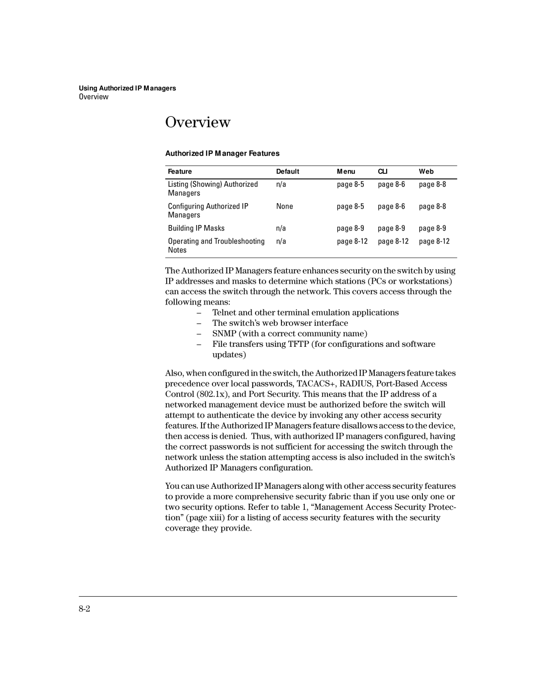 HP 4100gl manual Authorized IP Manager Features, Using Authorized IP Managers 