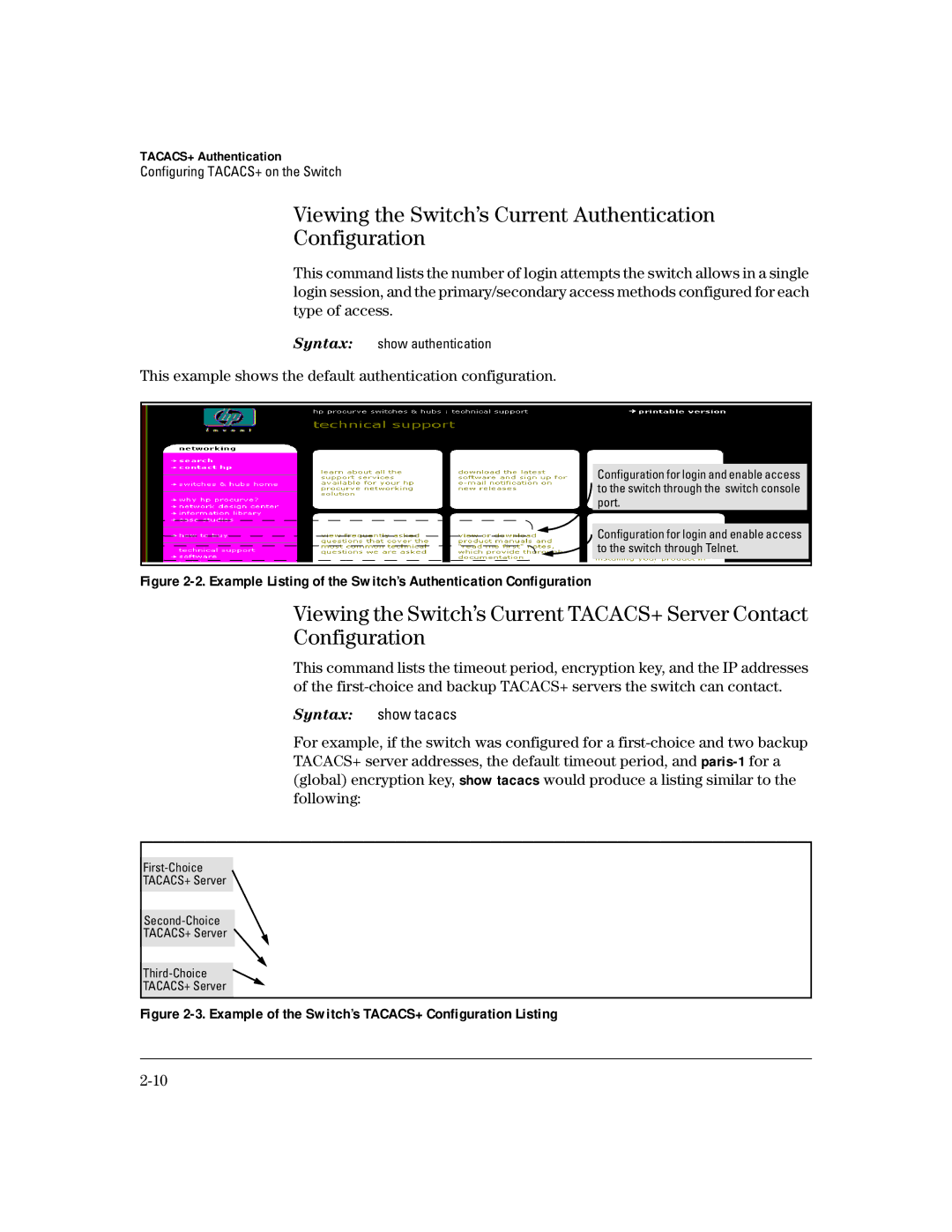 HP 4100gl manual Viewing the Switch’s Current Authentication Configuration 