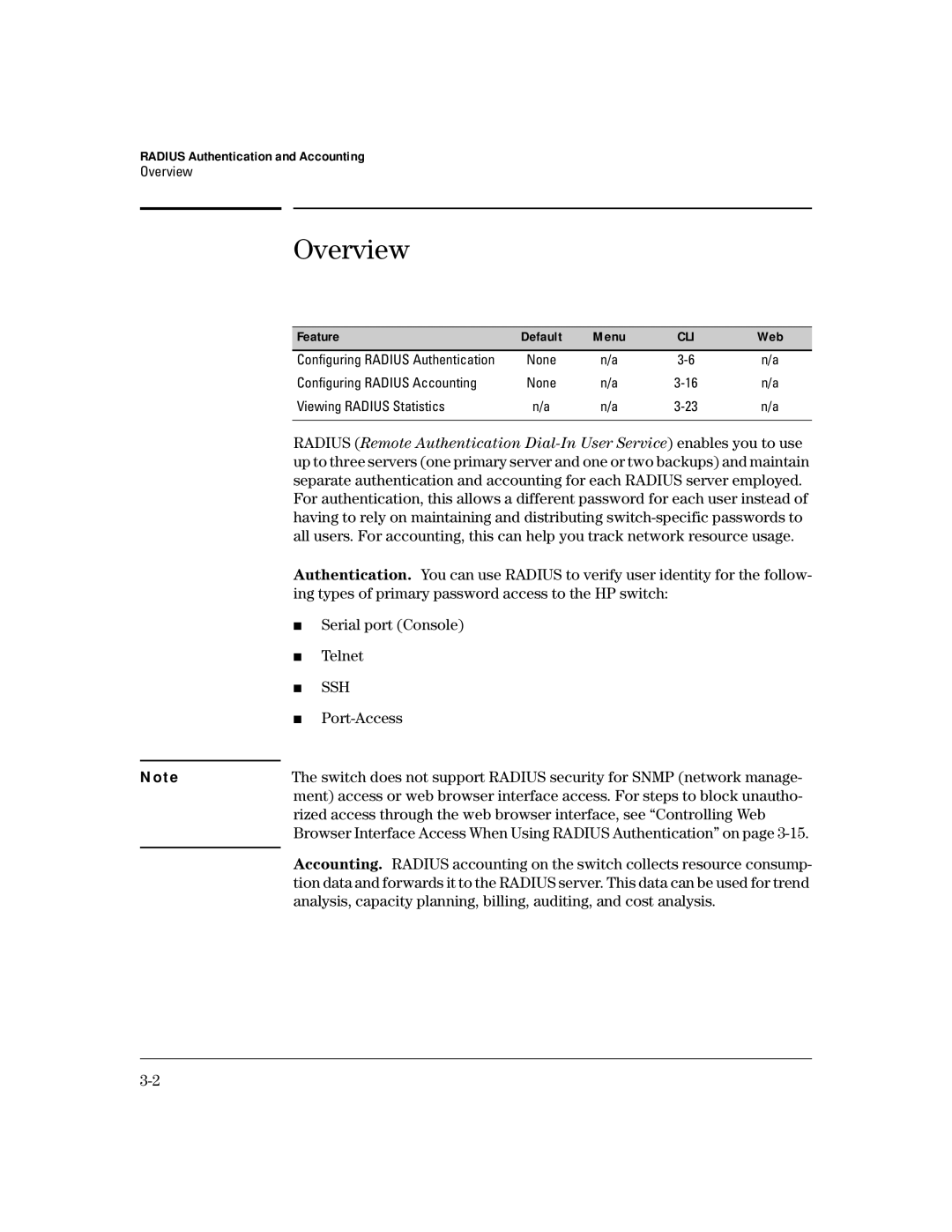 HP 4100gl manual Port-Access, Radius Authentication and Accounting 