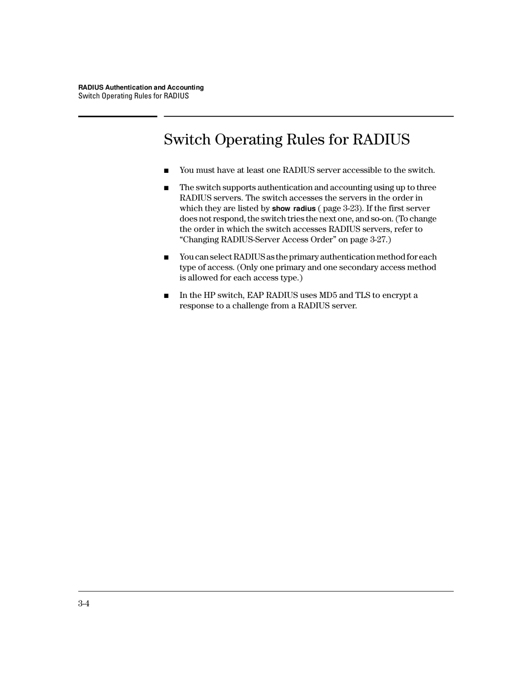 HP 4100gl manual Switch Operating Rules for Radius 