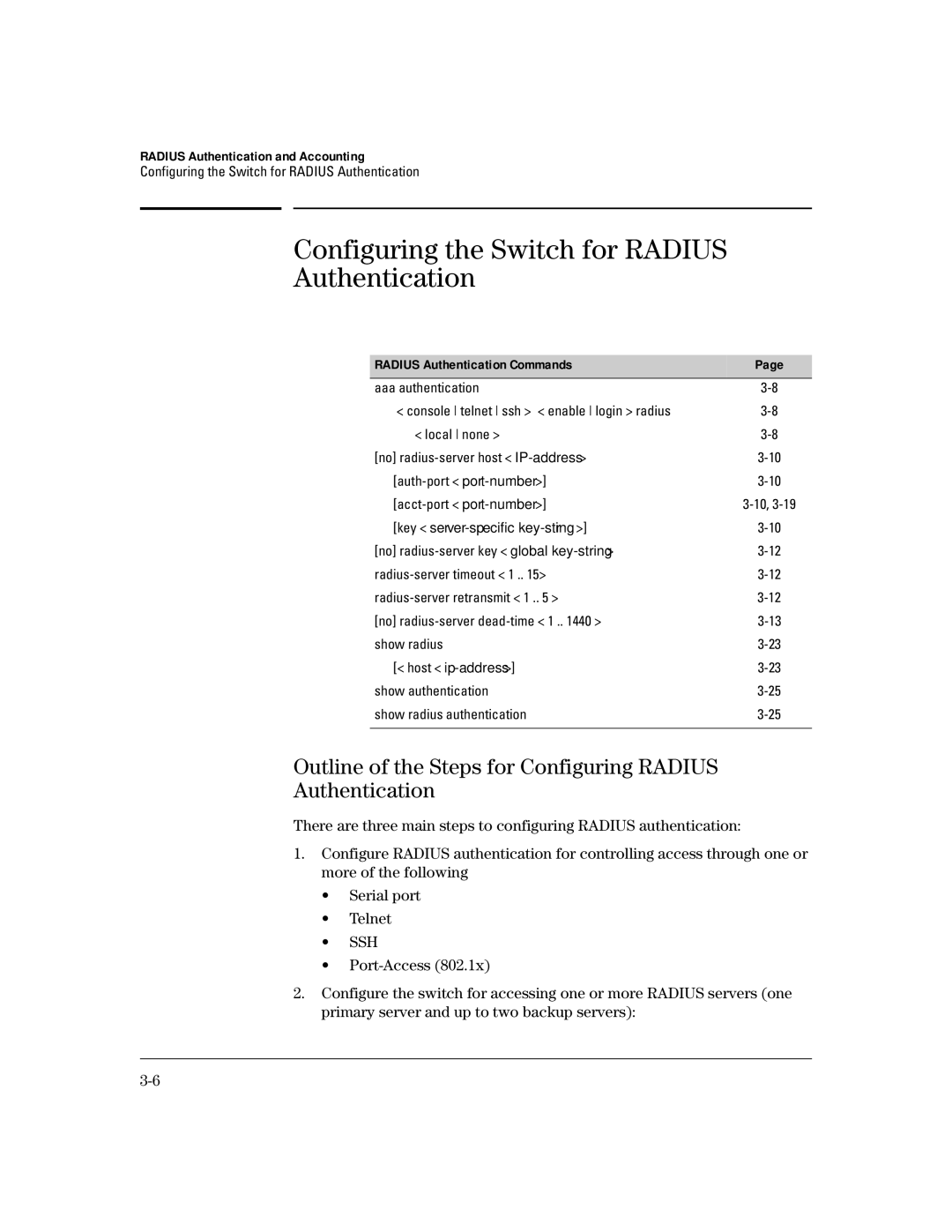 HP 4100gl Configuring the Switch for Radius Authentication, Outline of the Steps for Configuring Radius Authentication 