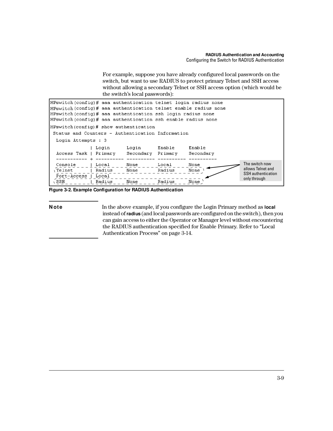 HP 4100gl manual Example Configuration for Radius Authentication, Authentication Process on 