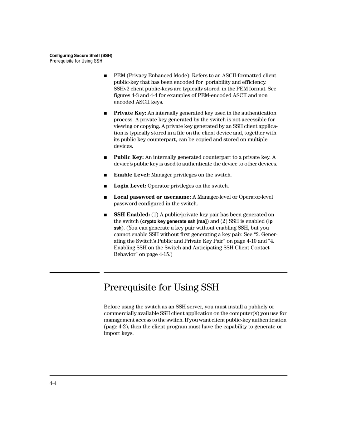 HP 4100gl manual Prerequisite for Using SSH 