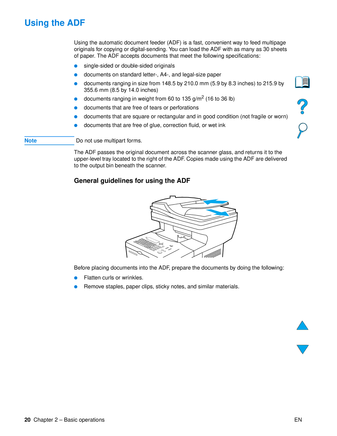 HP 4100mfp manual Using the ADF, General guidelines for using the ADF 