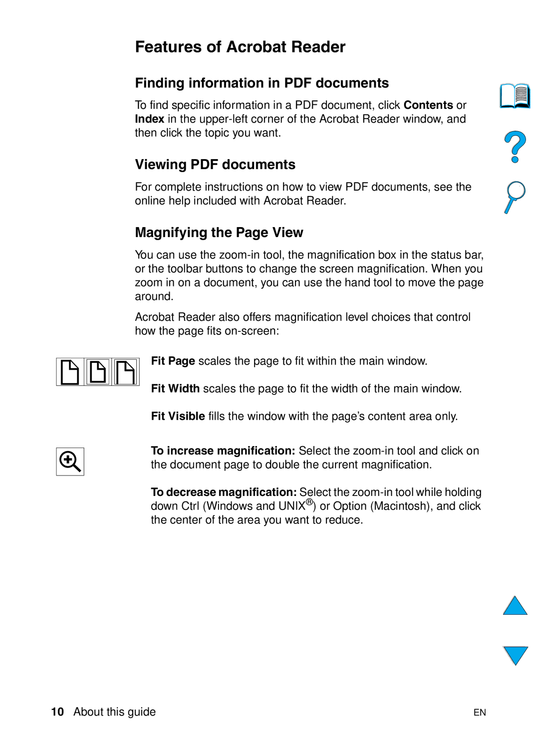 HP 4100TN, 4100N manual Features of Acrobat Reader, Magnifying the Page View 