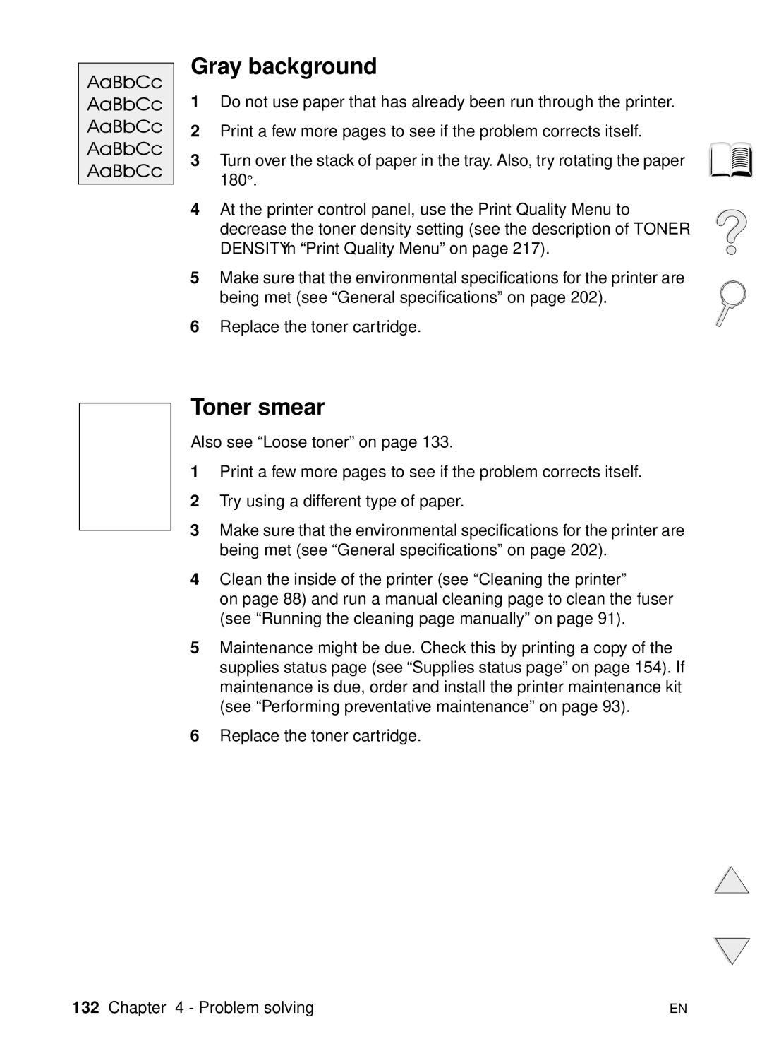 HP 4100TN, 4100N manual Gray background, Toner smear 